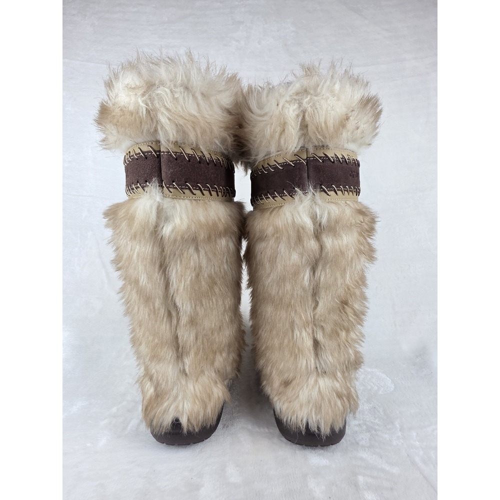 Crocs Tall Faux Fur Winter Boots Womens 7 Tan Fuzzy Yeti Style - Picture 3 of 9